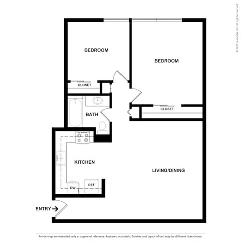 Floor plan for 2 beds, 1 bath, 1084 sqft